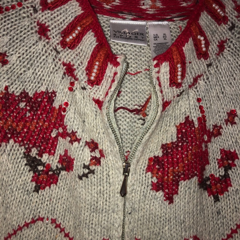 Villager Sport Knit and Embroidered Zip Sweater XL